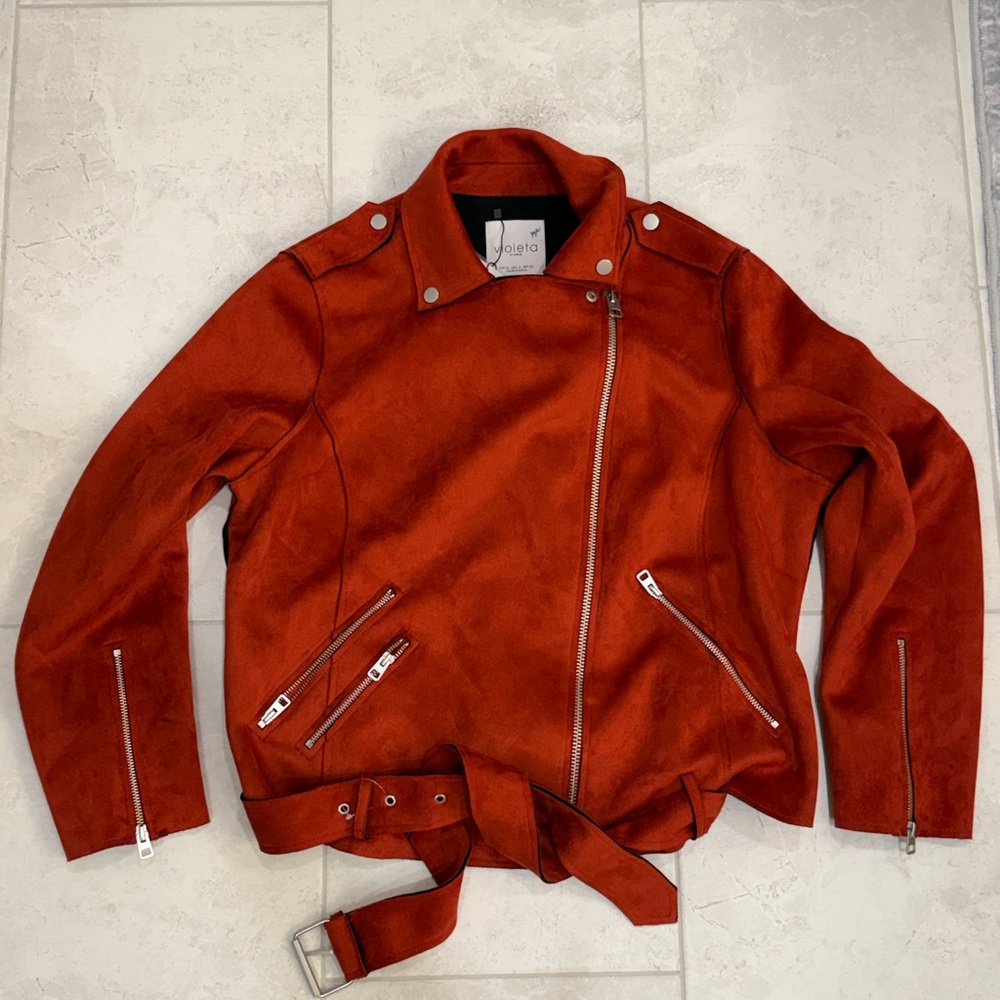 Mango Women's Orange Leather Jacket